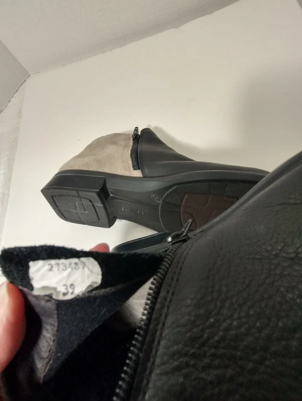 Naot Leather Helm Ankle Boots,‎ Black And Gray, Euro Size 39, US Size 8